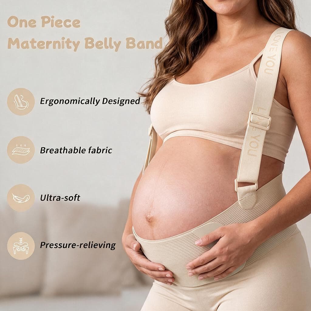 Pregnancy Belly Band, Pregnancy Support Belt With Shoulder Strap, Adjustable Maternity Belt, Highly Elastic And Breathable Fabric Easy To Wear (Beige)