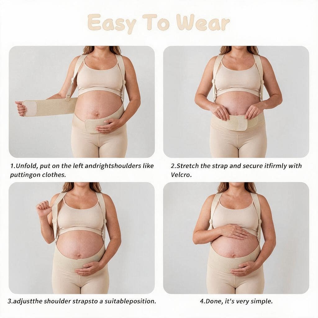 Pregnancy Belly Band, Pregnancy Support Belt With Shoulder Strap, Adjustable Maternity Belt, Highly Elastic And Breathable Fabric Easy To Wear (Beige)