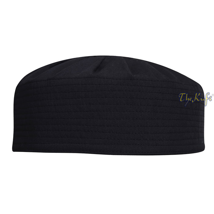 Premium Black Fabric Ijazi Pleated-Top Cotton Kufi Hat