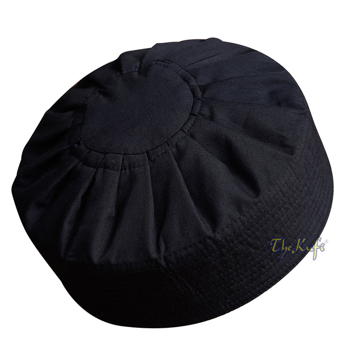Premium Black Fabric Ijazi Pleated-Top Cotton Kufi Hat