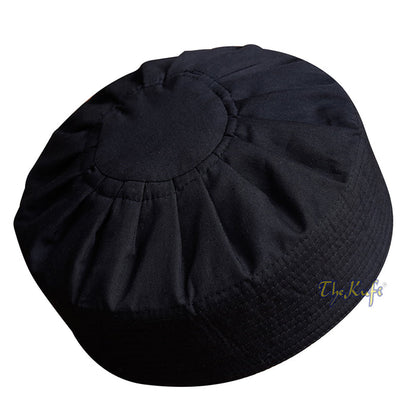 Premium Black Fabric Ijazi Pleated-Top Cotton Kufi Hat