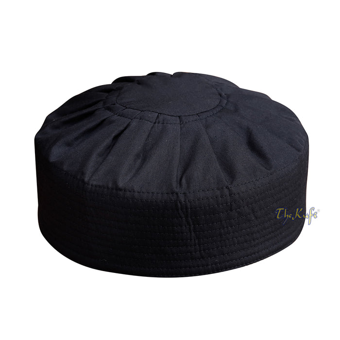 Premium Black Fabric Ijazi Pleated-Top Cotton Kufi Hat
