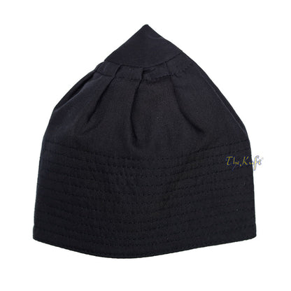 Premium Black Fabric Ijazi Pleated-Top Cotton Kufi Hat