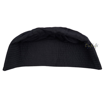 Premium Black Fabric Ijazi Pleated-Top Cotton Kufi Hat