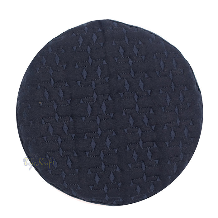 Premium Dark Navy Blue Padded Malawi Kufis - Handmade Round Embroidered Ghalib Motif Muslim Prayer Caps