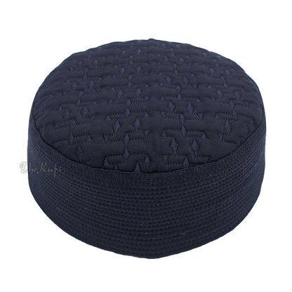 Premium Dark Navy Blue Padded Malawi Kufis - Handmade Round Embroidered Ghalib Motif Muslim Prayer Caps