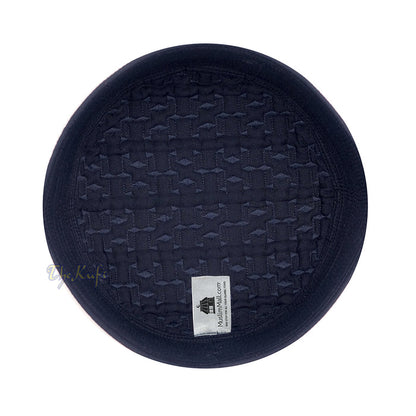 Premium Dark Navy Blue Padded Malawi Kufis - Handmade Round Embroidered Ghalib Motif Muslim Prayer Caps