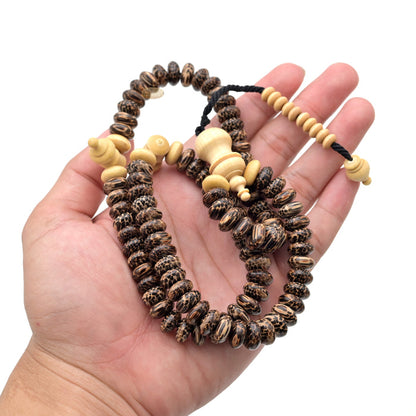 Premium Liwung Wood Tasbih 99ct - Natural Dark Brown 5x11mm Oval-shaped Wooden Beads
