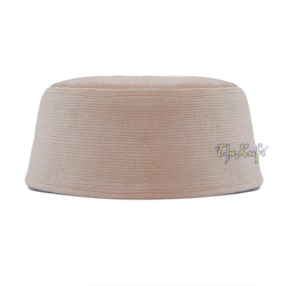 Premium Tan Velvet Turkish Chechen Style Muslim Kufi Hat