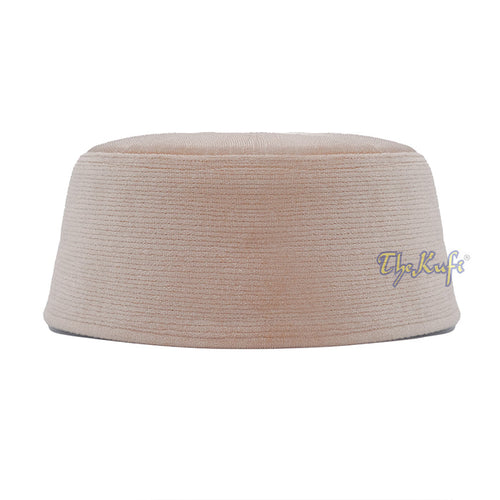 Premium Tan Velvet Turkish Chechen Style Muslim Kufi Hat