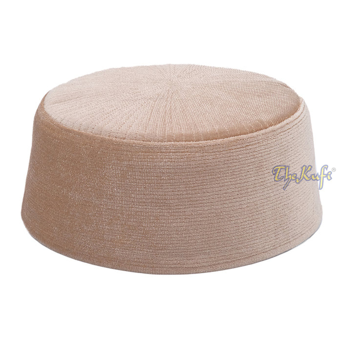 Premium Tan Velvet Turkish Chechen Style Muslim Kufi Hat