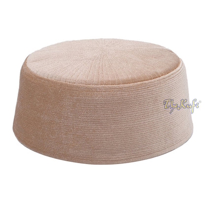 Premium Tan Velvet Turkish Chechen Style Muslim Kufi Hat