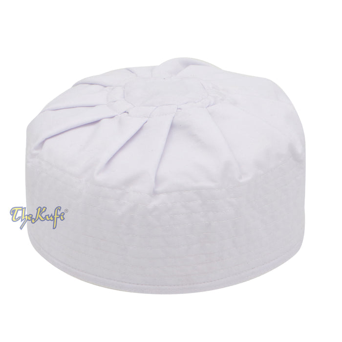 Premium White Fabric Pleated-Top Cotton Kufi Hat