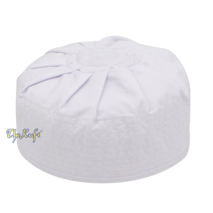 Premium White Fabric Pleated-Top Cotton Kufi Hat