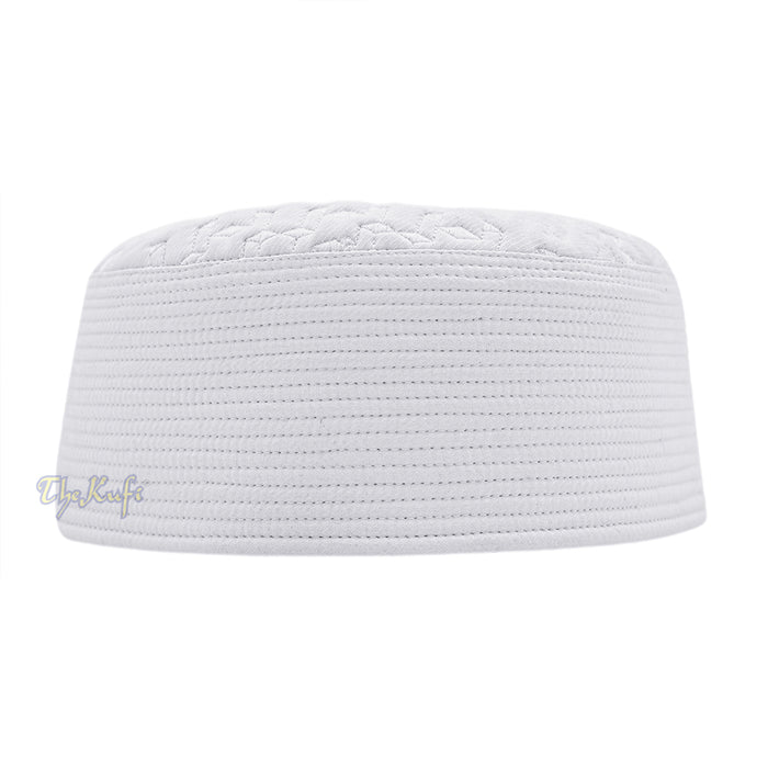 Premium White Padded Malawi Kufis - Handmade Round Embroidered Ghalib Motif Muslim Prayer Caps