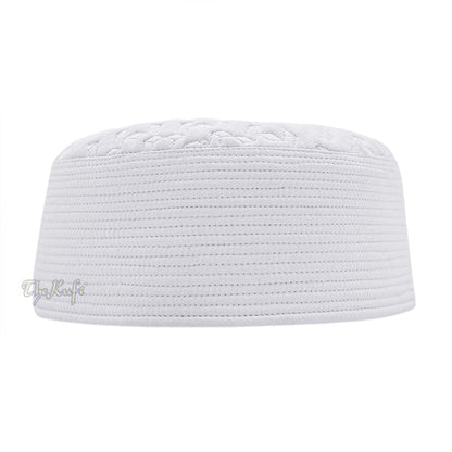 Premium White Padded Malawi Kufis - Handmade Round Embroidered Ghalib Motif Muslim Prayer Caps