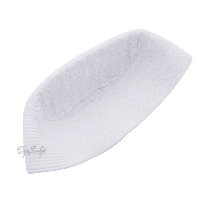 Premium White Padded Malawi Kufis - Handmade Round Embroidered Ghalib Motif Muslim Prayer Caps