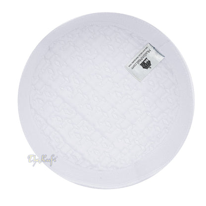 Premium White Padded Malawi Kufis - Handmade Round Embroidered Ghalib Motif Muslim Prayer Caps