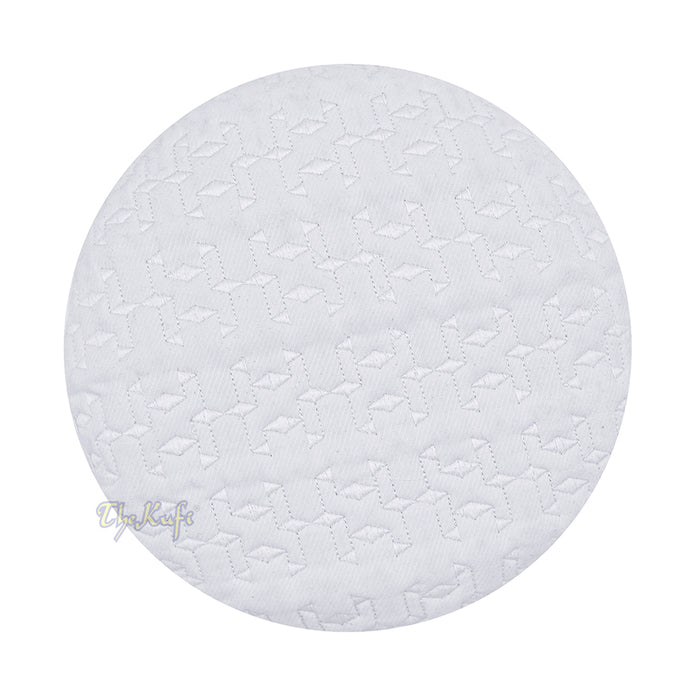Premium White Padded Malawi Kufis - Handmade Round Embroidered Ghalib Motif Muslim Prayer Caps