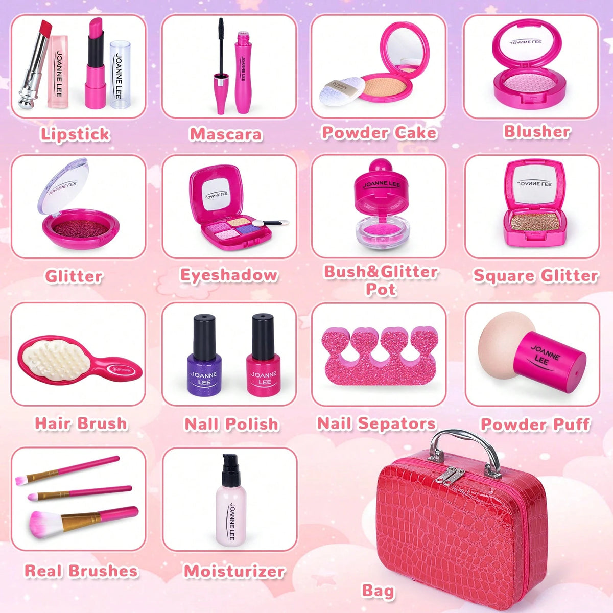 Pretend Makeup Kit For Girls, Kids Pretend Play Makeup Set- With Cosmetic Bag For Birthday, Toy Makeup Set For Toddler, Little Girls Age 3+ (Not Real Makeup) Christmas Gift