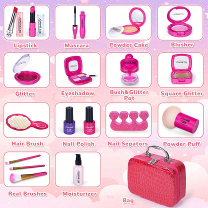 Pretend Makeup Kit For Girls, Kids Pretend Play Makeup Set- With Cosmetic Bag For Birthday, Toy Makeup Set For Toddler, Little Girls Age 3+ (Not Real Makeup) Christmas Gift