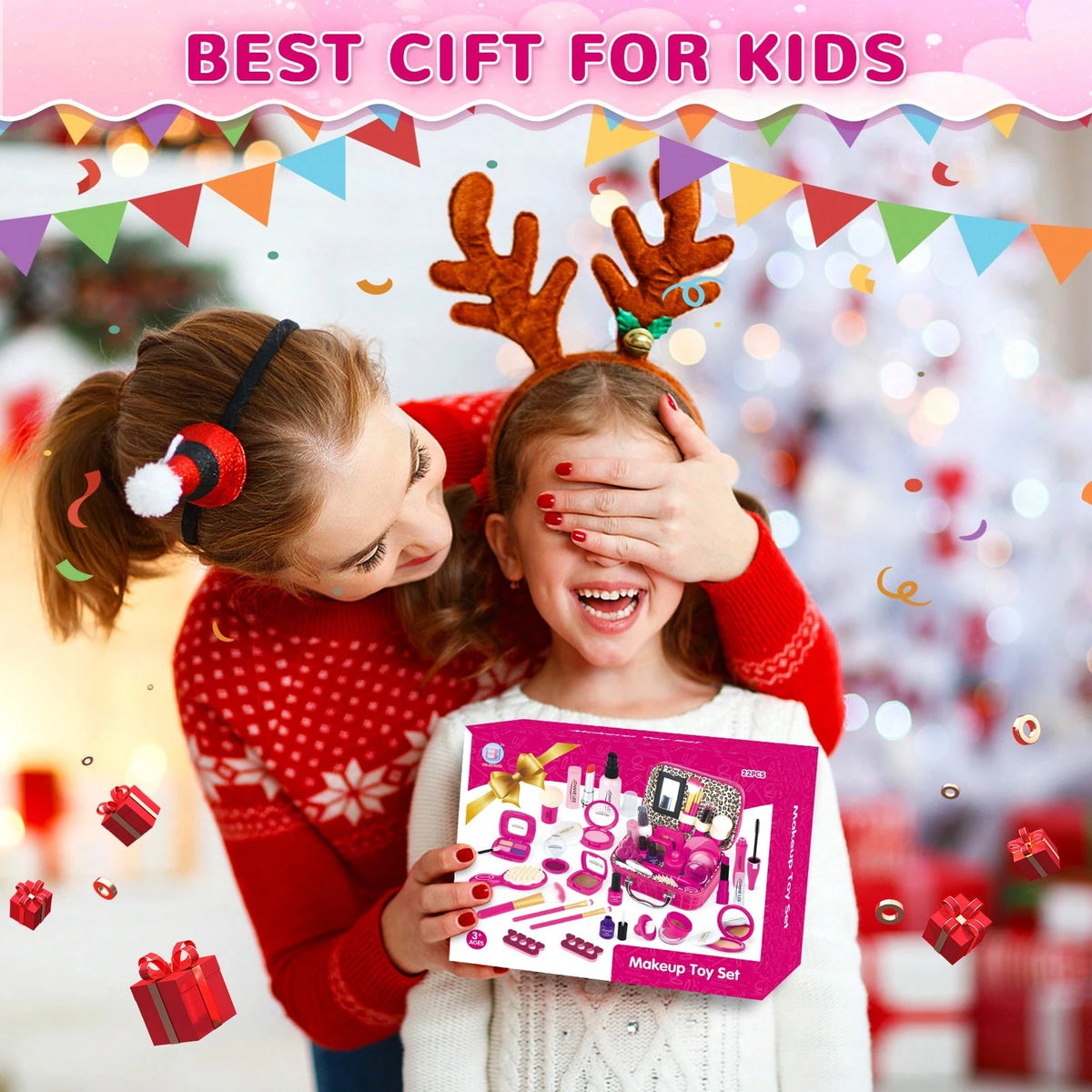 Pretend Makeup Kit For Girls, Kids Pretend Play Makeup Set- With Cosmetic Bag For Birthday, Toy Makeup Set For Toddler, Little Girls Age 3+ (Not Real Makeup) Christmas Gift