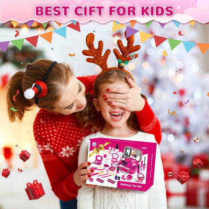 Pretend Makeup Kit For Girls, Kids Pretend Play Makeup Set- With Cosmetic Bag For Birthday, Toy Makeup Set For Toddler, Little Girls Age 3+ (Not Real Makeup) Christmas Gift