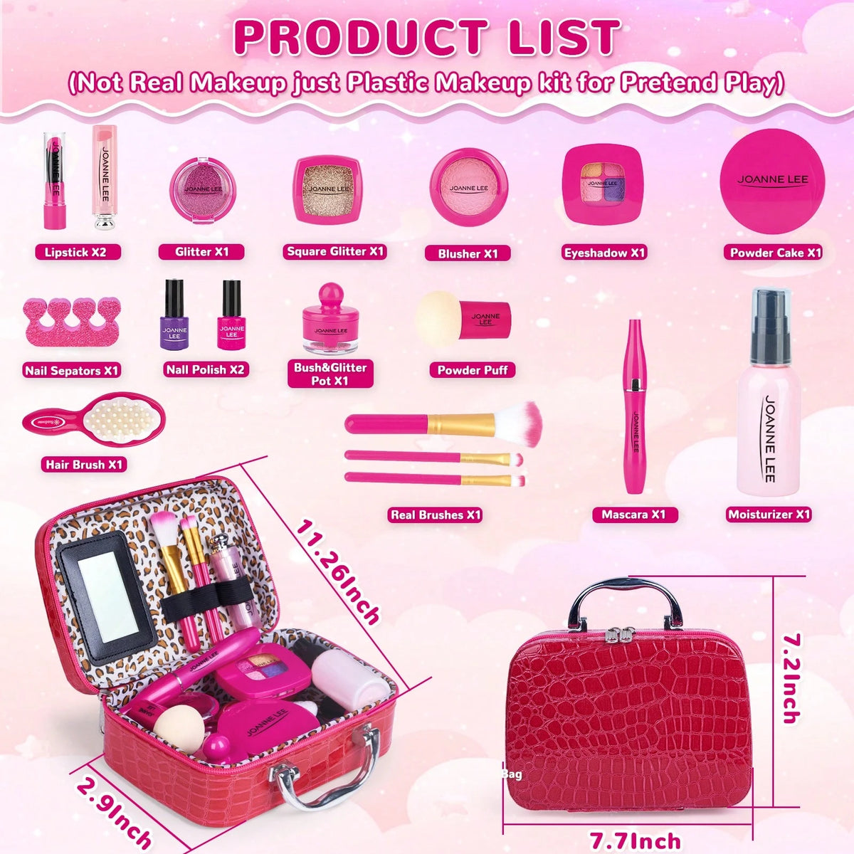 Pretend Makeup Kit For Girls, Kids Pretend Play Makeup Set- With Cosmetic Bag For Birthday, Toy Makeup Set For Toddler, Little Girls Age 3+ (Not Real Makeup) Christmas Gift