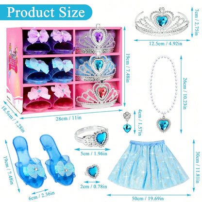 Princess Dress Up Toys For Little Girls- Toddler Role Play Costume Set With Crown Shoes Jewelry, Pretend Play Gifts For3 4 5 6 7 8 9 10 11 12 Year Old Kids