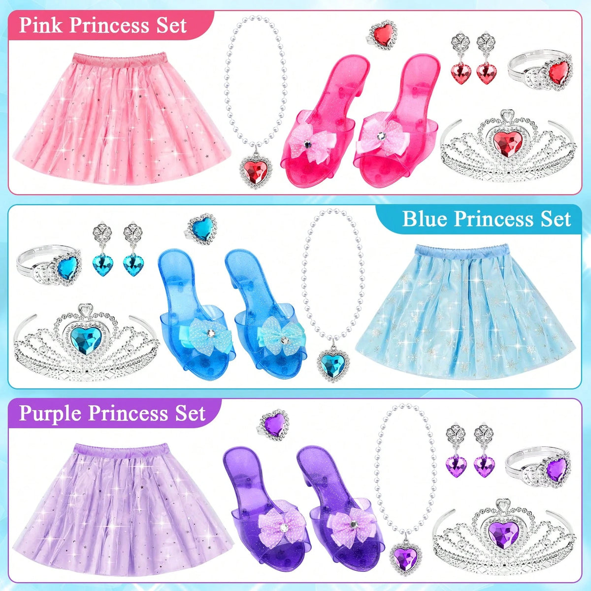 Princess Dress Up Toys For Little Girls- Toddler Role Play Costume Set With Crown Shoes Jewelry, Pretend Play Gifts For3 4 5 6 7 8 9 10 11 12 Year Old Kids