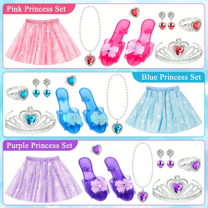 Princess Dress Up Toys For Little Girls- Toddler Role Play Costume Set With Crown Shoes Jewelry, Pretend Play Gifts For3 4 5 6 7 8 9 10 11 12 Year Old Kids