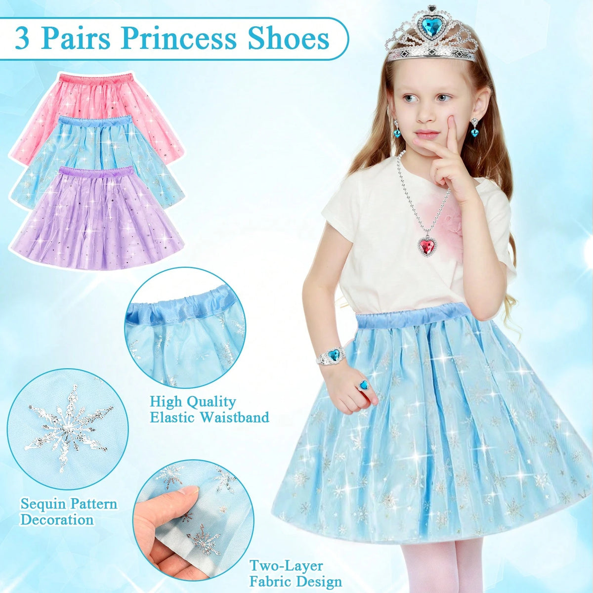 Princess Dress Up Toys For Little Girls- Toddler Role Play Costume Set With Crown Shoes Jewelry, Pretend Play Gifts For3 4 5 6 7 8 9 10 11 12 Year Old Kids