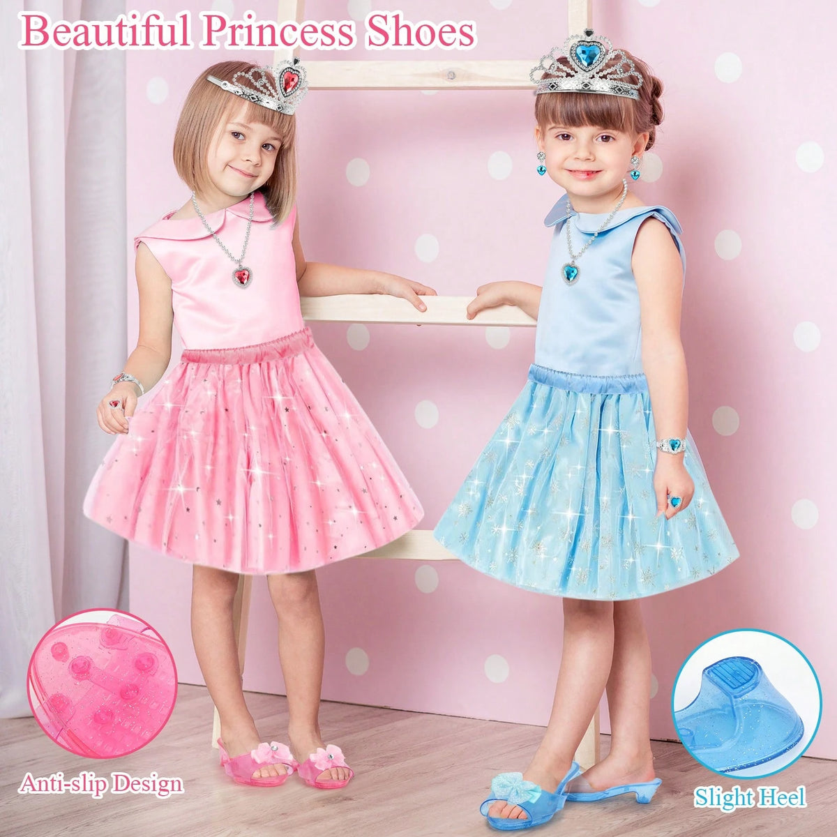 Princess Dress Up Toys For Little Girls- Toddler Role Play Costume Set With Crown Shoes Jewelry, Pretend Play Gifts For3 4 5 6 7 8 9 10 11 12 Year Old Kids