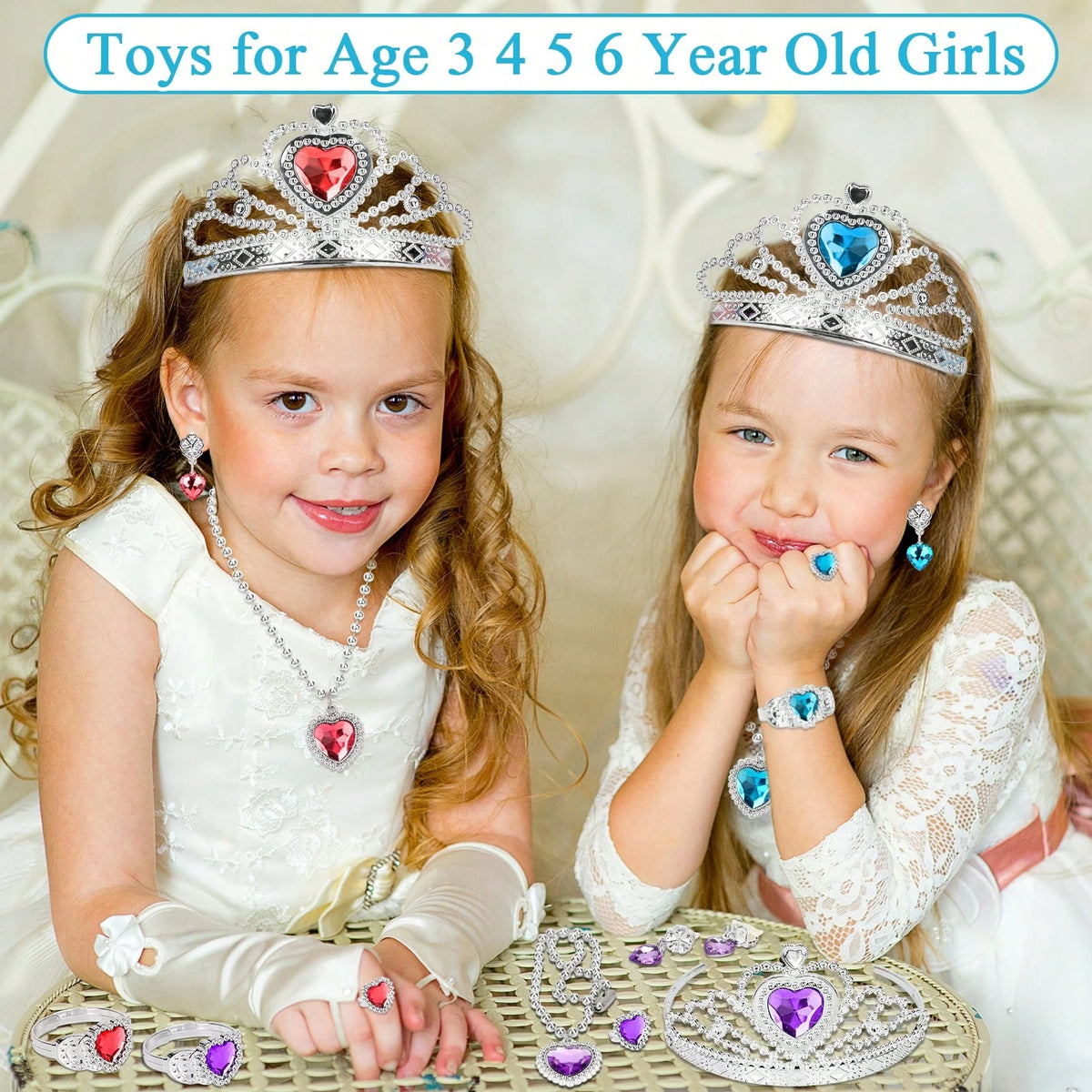 Princess Dress Up Toys For Little Girls- Toddler Role Play Costume Set With Crown Shoes Jewelry, Pretend Play Gifts For3 4 5 6 7 8 9 10 11 12 Year Old Kids