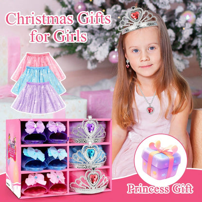 Princess Dress Up Toys For Little Girls- Toddler Role Play Costume Set With Crown Shoes Jewelry, Pretend Play Gifts For3 4 5 6 7 8 9 10 11 12 Year Old Kids