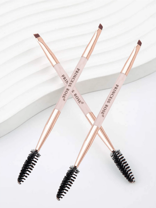 Princess Rose 3pcs Rose Princess Portable Pink Double-Ended Eyebrow Brush, Eyelash Brush, Eye Makeup Brush Set, Soft Bristles With No Skin Irritation, Dual-Ended Design For Convenient Application, Sui