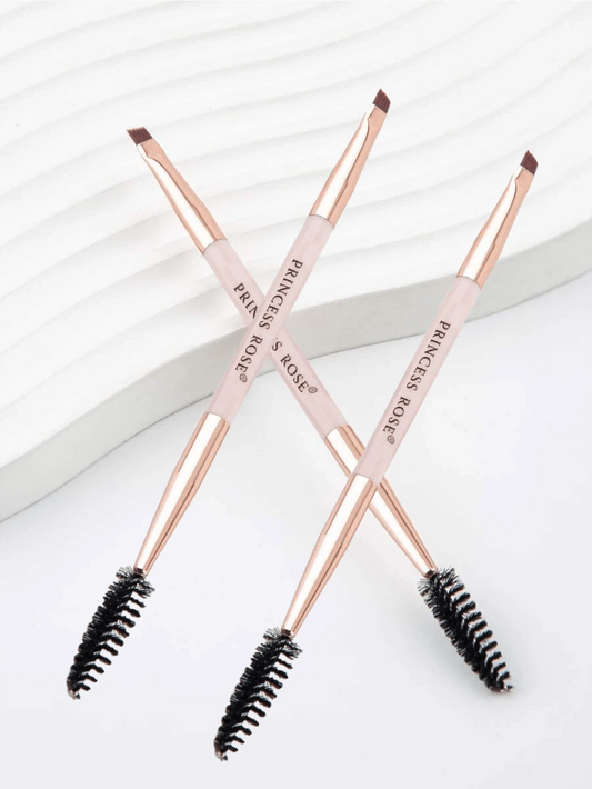 Princess Rose 3pcs Rose Princess Portable Pink Double-Ended Eyebrow Brush, Eyelash Brush, Eye Makeup Brush Set, Soft Bristles With No Skin Irritation, Dual-Ended Design For Convenient Application, Sui