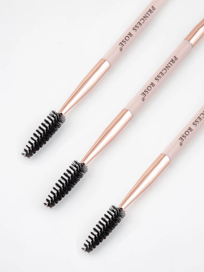 Princess Rose 3pcs Rose Princess Portable Pink Double-Ended Eyebrow Brush, Eyelash Brush, Eye Makeup Brush Set, Soft Bristles With No Skin Irritation, Dual-Ended Design For Convenient Application, Sui