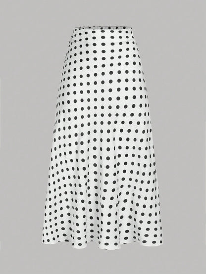 Privé Polka Dot Satin Long Skirt, Minimalist & Fashionable, Suitable For Summer