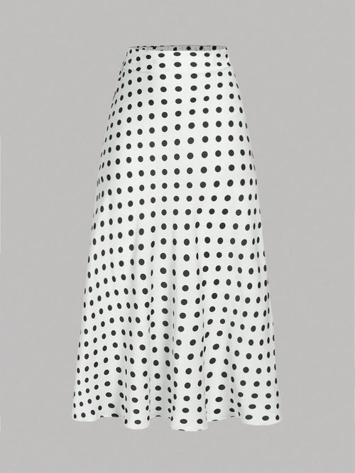 Privé Polka Dot Satin Long Skirt, Minimalist & Fashionable, Suitable For Summer