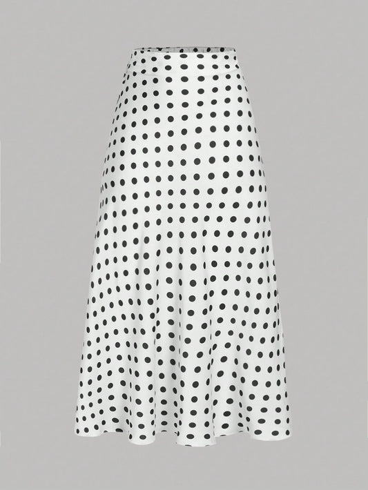 Privé Polka Dot Satin Long Skirt, Minimalist & Fashionable, Suitable For Summer