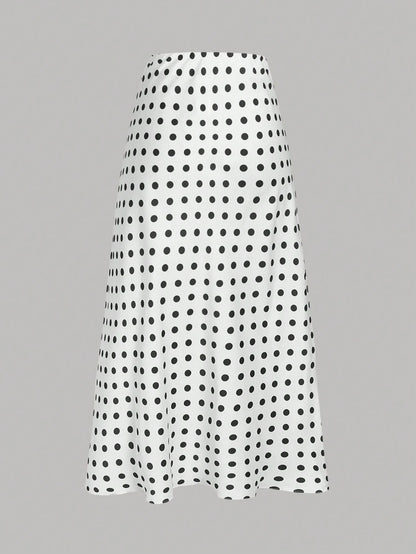 Privé Polka Dot Satin Long Skirt, Minimalist & Fashionable, Suitable For Summer