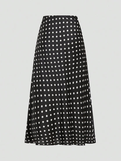 Privé Polka Dot Satin Long Skirt, Minimalist & Fashionable, Suitable For Summer