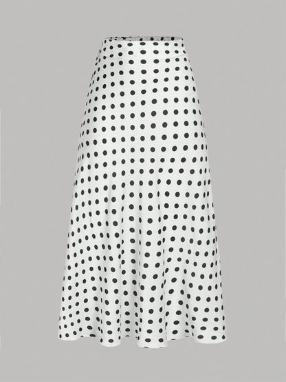 Privé Polka Dot Satin Long Skirt, Minimalist & Fashionable, Suitable For Summer