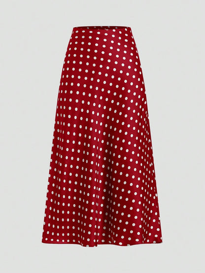 Privé Women's Elegant Polka Dot Satin Skirt For Commuter