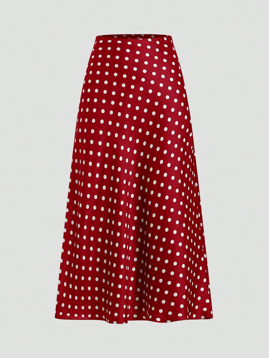 Privé Women's Elegant Polka Dot Satin Skirt For Commuter