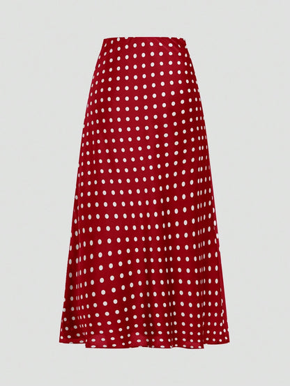 Privé Women's Elegant Polka Dot Satin Skirt For Commuter