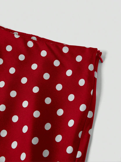Privé Women's Elegant Polka Dot Satin Skirt For Commuter