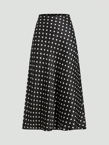 Privé Women's Elegant Polka Dot Satin Skirt For Commuter