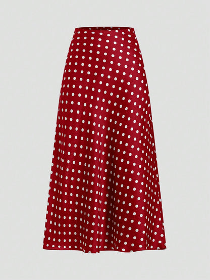 Privé Women's Elegant Polka Dot Satin Skirt For Commuter